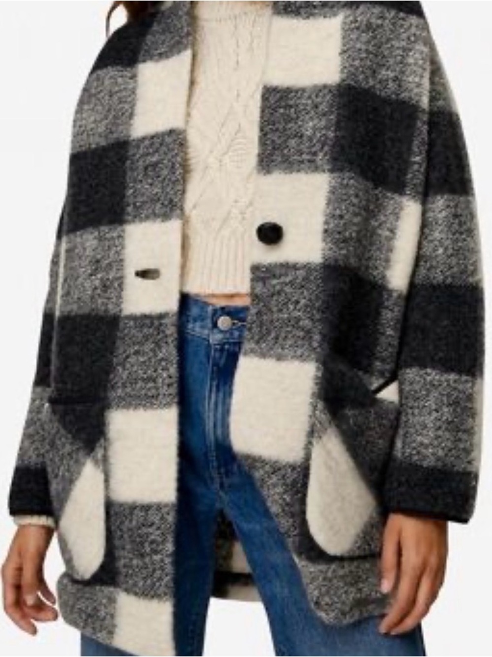 WILFRED FREE Off Duty Black and Cream Checked Wool Coat